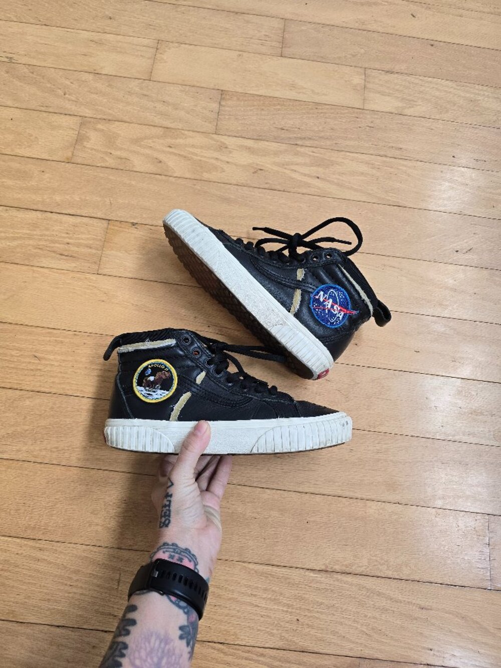 Vans x NASA | SK8-Hi 'Space Voyager' Apollo 11 black leather sneakers | WMS 7.5